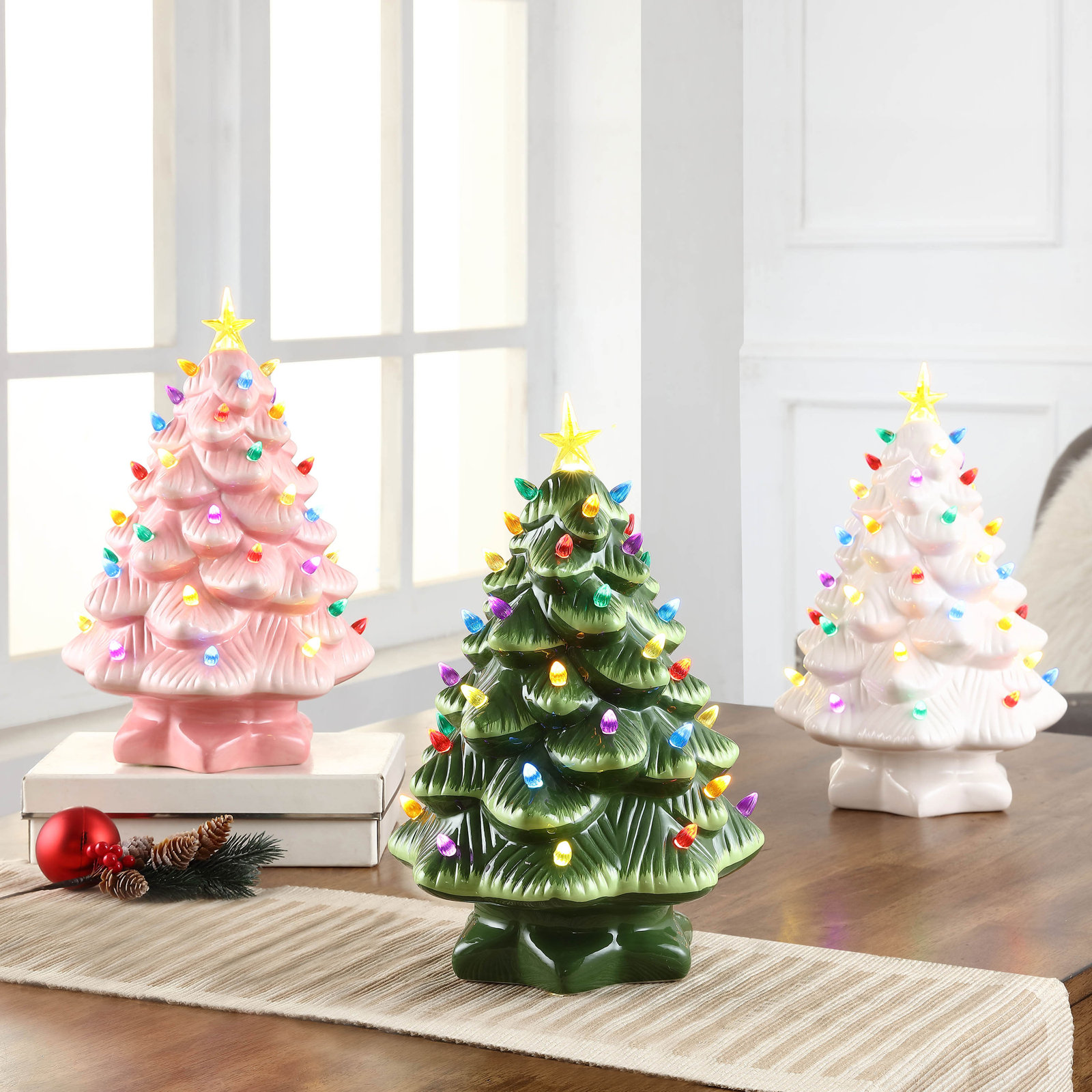 Nostalgic Green Ceramic Tabletop Tree, 14.25 H" x 8.5 W" x 8.5 D"