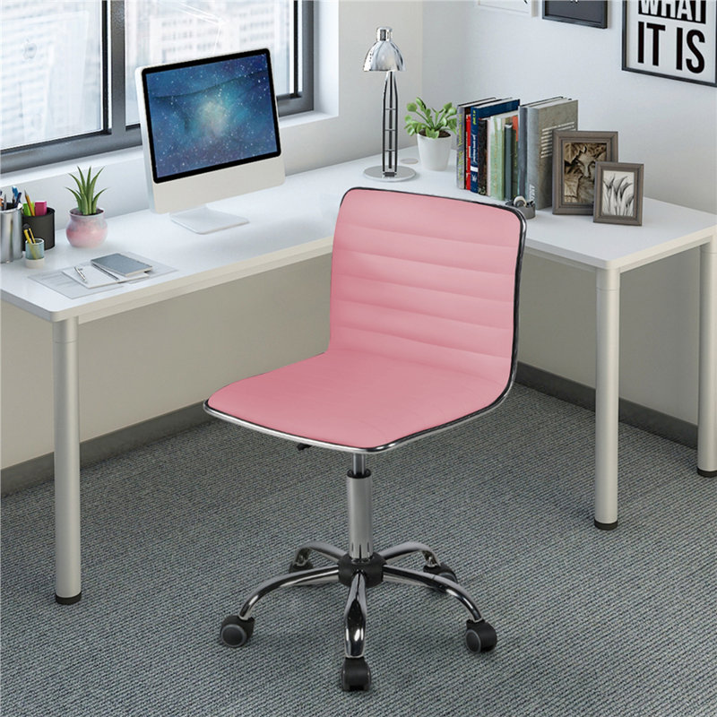 Correen PU Leather Low Back Armless Desk Chair, Pink