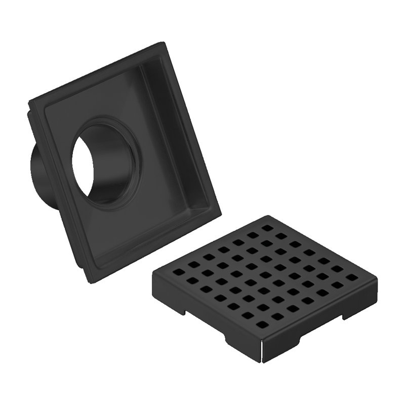 FlowGuard 4" Matte Black square grid drain, Matte Black