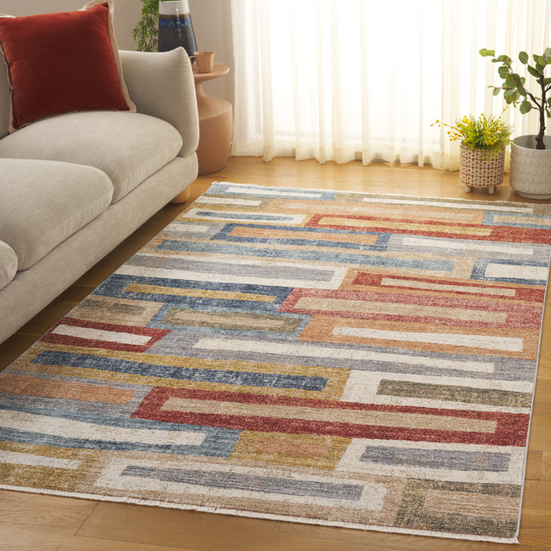 Tapis gris rouille / bleu Jerrylène, Rectangle 5 pi x 7 pi