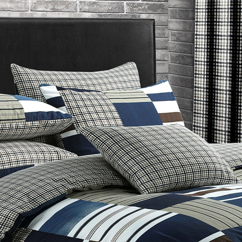 Rasheema Duvet Set, Double - 2 Standard Pillowcases, Navy, Modern Denim Patchwork