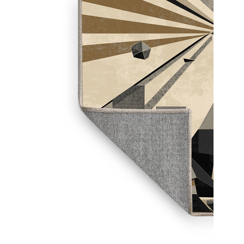 Machine Washable Pandelica Berlin Tv Tower Modern Geometric Rug in Beige – Beige Binding, 7x10