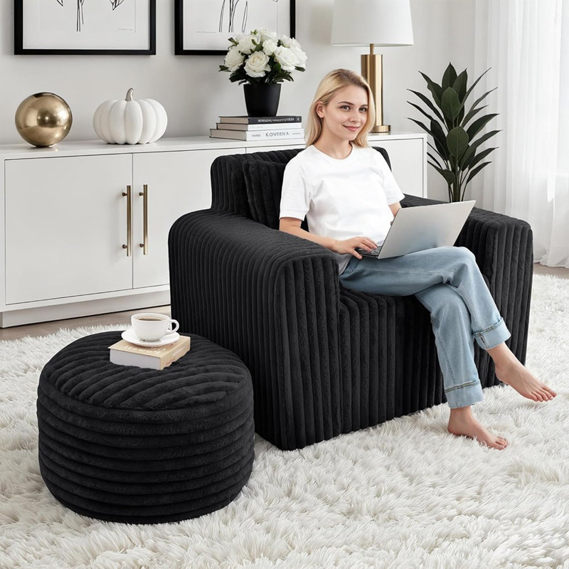 Fauteuil à billes avec coussin - noir - géant / dossier haut / accoudoir large / chaise longue d'intérieur