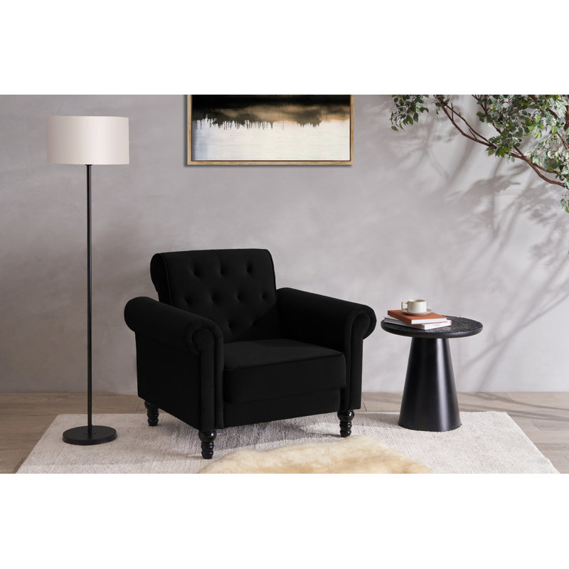Aiofe Velvet Chesterfield Chair, Black