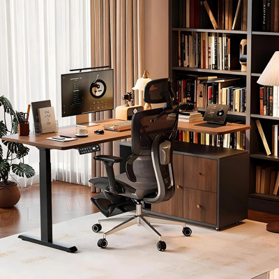 Retro Electric Adjustable Desk With Side Cabinets