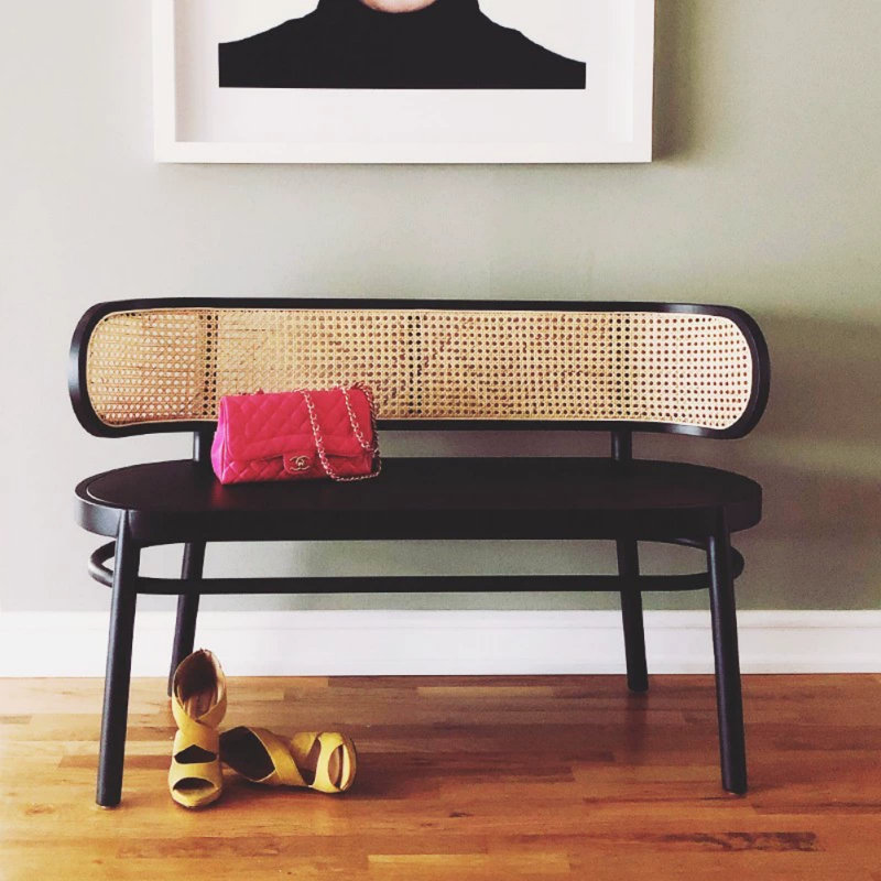 French-style Solid Wood Black Bench