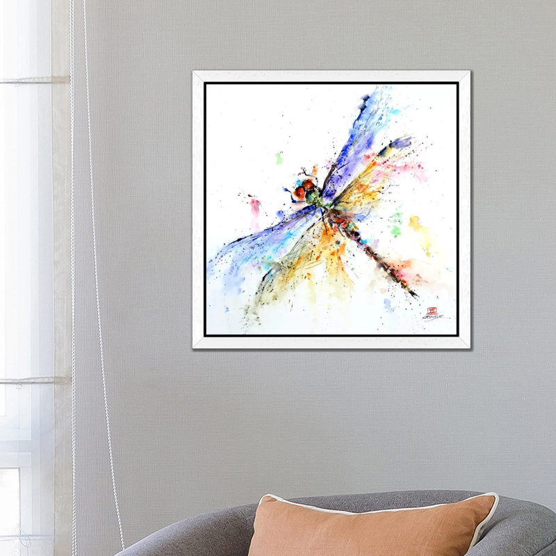 Dragonfly - Painting on Canvas, 45.72 cm H x 45.72 cm W, White Framed
