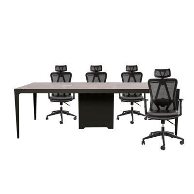 Table de réunion avec chaises de bureau pour 6 personnes Eaen (orme)