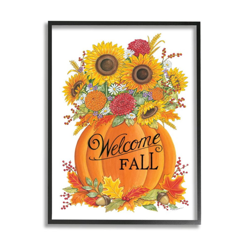 «Welcome Fall Expression Autumn Pumpkin Sunflower Florals» par Deb Strain - impression d'art graphique, H 30 po x l 24 po