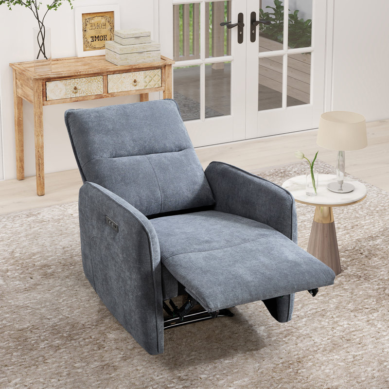 Bonin 29.5" W Upholstered Power Recliner with Dual USB Ports, Gray