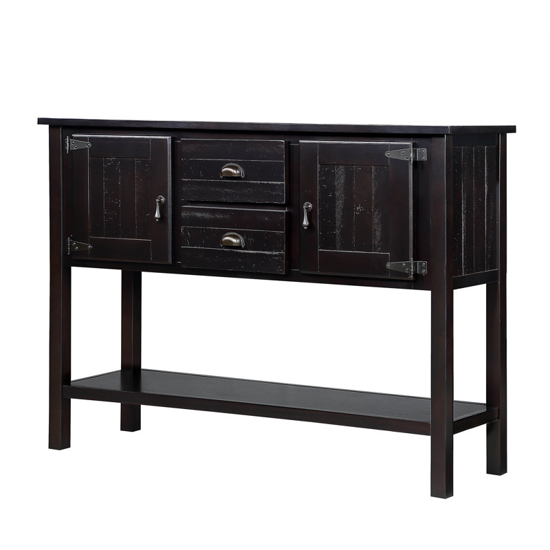 Console 48 po en bois massif avec 2 tiroirs, armoires et tablette inférieure