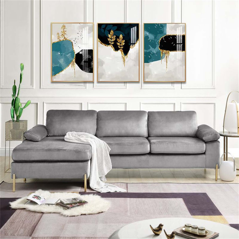 Canapé modulaire en velours avec méridienne Shannon, Gris