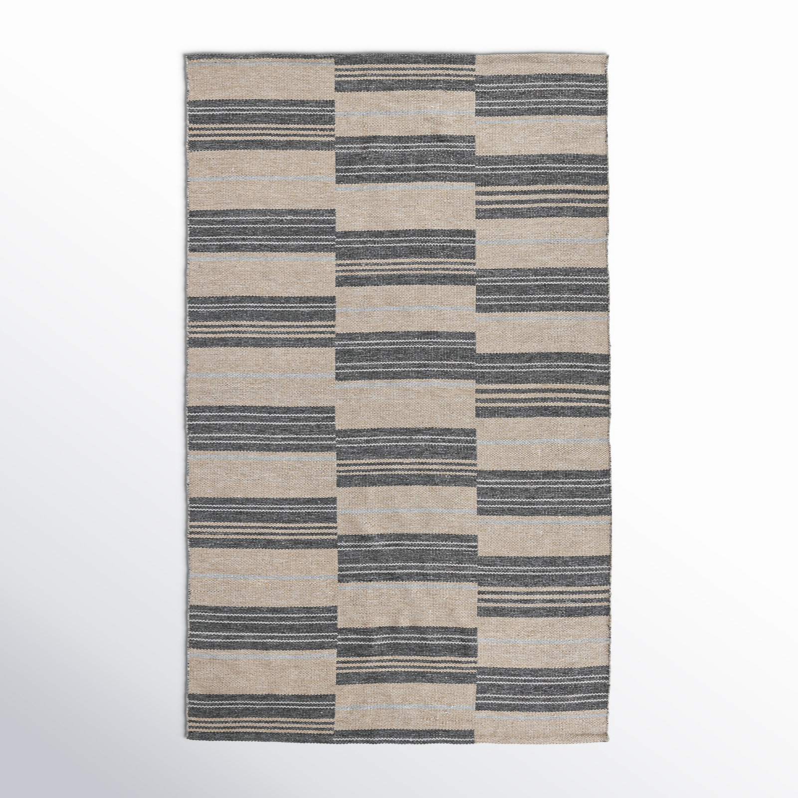 Cindy Charcoal Hand-Woven Striped Outdoor Rug, Rectangle 5' x 8'