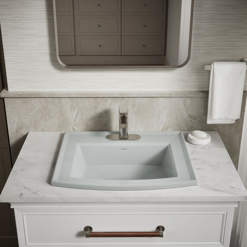 Archer Vitreous China Rectangular Drop-In Bathroom Sink with Overflow, Ice Gray, 4'' Centers