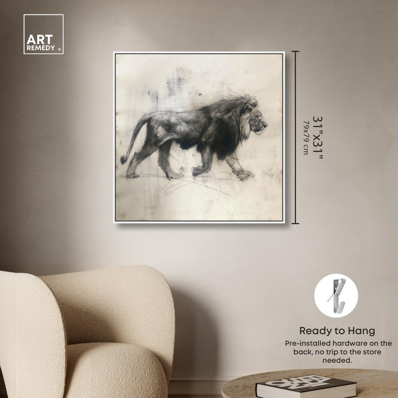 Reproduction d'art sur toile, "prédateur" par Art Remedy, Cadre flottant blanc, H 31 po x l 31 po x P 1,8 po