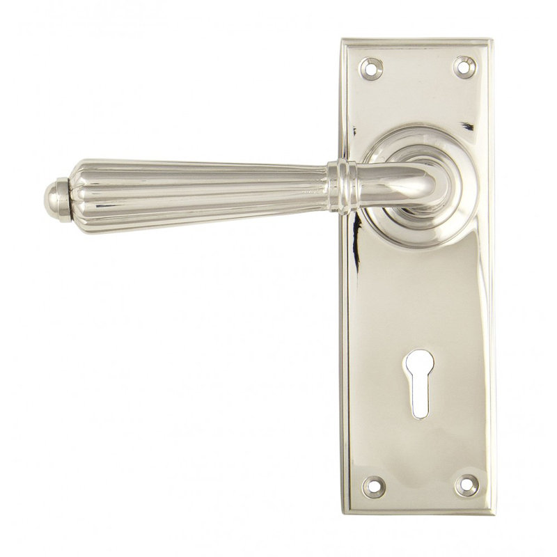 Hinton Lock Door Handle Kit, Polished Nickel