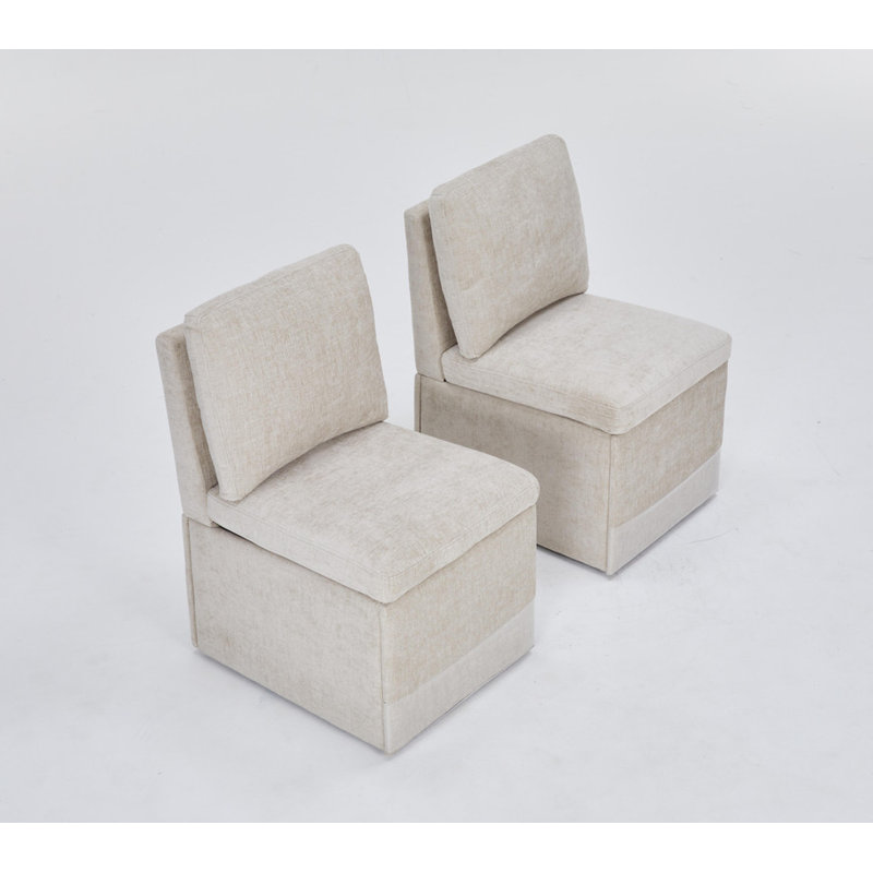 Chaise de salle à manger rembourrée en lin avec roulettes et espace de rangement - ensemble de 2, Beige