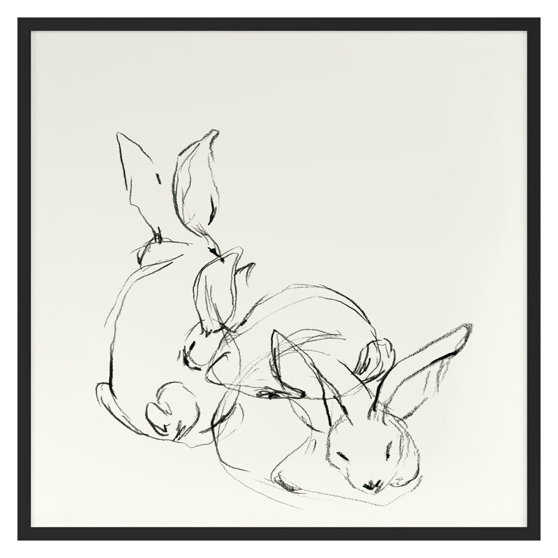 Bunny Group 2 Print by Katie Todaro, Black Framed, 30" H x 30" W