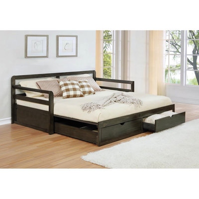 Lit de jour gris pour la chambre à coucher avec 2 tiroirs de rangement et un lit gigogne extensible