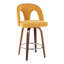 Tabouret de comptoir à hauteur fixe avec pivot en bois de noyer et tissu jaune avec repose-pieds rond en métal chromé - ensemble de 2