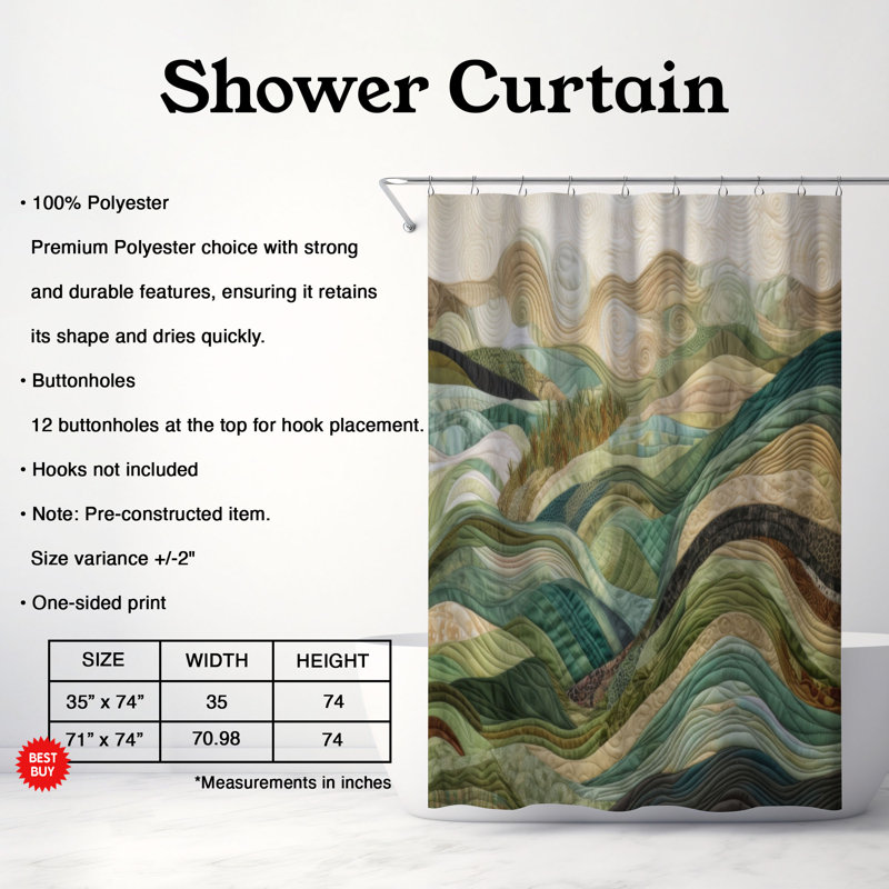 Rideau de douche abstrait Fumi, H 74 po x l 71 po,  Fumi Abstract