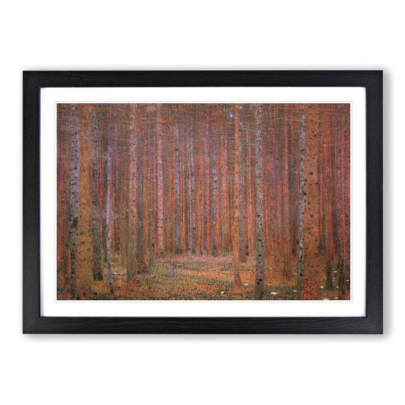 Pine Tree Forest by Gustav Klimt - Picture Frame Painting on MDF, 48cm H x 65cm W x 2cm D, Black Framed