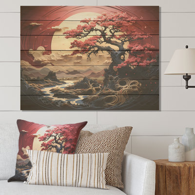Fleur de jardin rouge et or II - autres plantes et fleurs sur bois