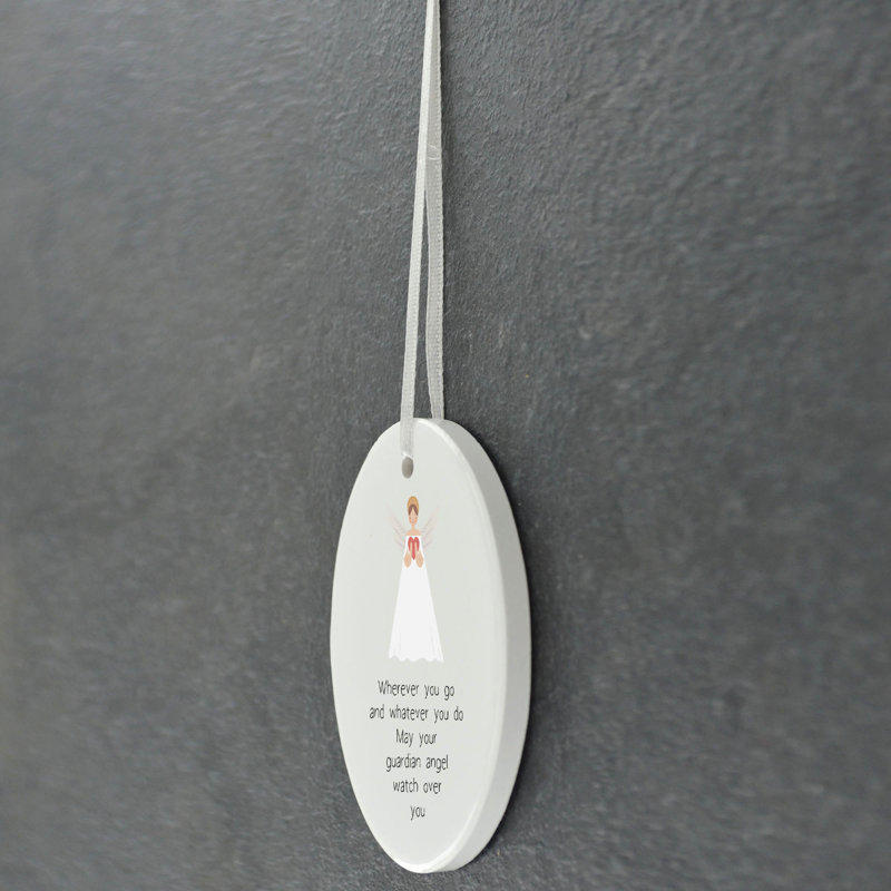 Angle Wherever You Go Oval Shaped Ceramic Hanging Ornament