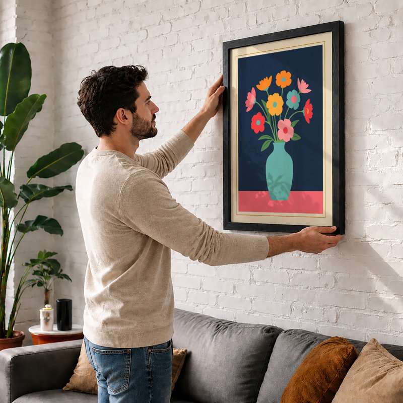 Blooms in Turquoise Modern - Framed Print, A3 - 42.0 x 29.7 cm, Oak
