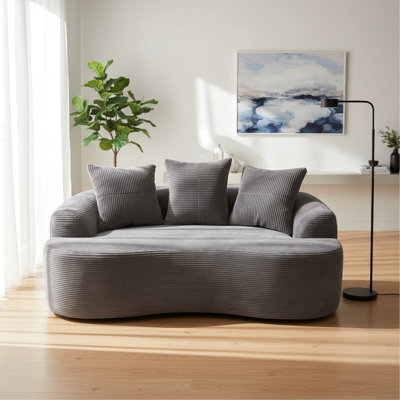 65,86 po incurvé, gris, velours côtelé, coussins à ressorts ensachés, 3 coussins décoratifs, petit espace de détente, aucun assemblage requis gris, matériau en velours côtelé, confort, nécessaire