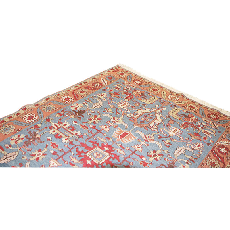 Hand Knotted Wool Area Rug in Green And Red