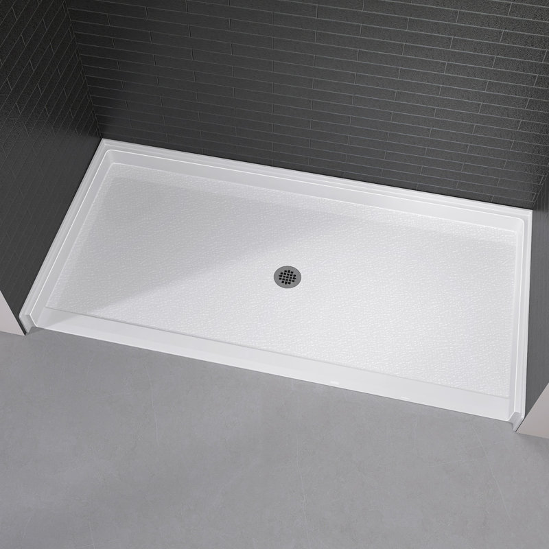 72"Wx36"D ADA Handicapped Acrylic Barrier Free Shower Base Rectangular Glossy White With Center Drain