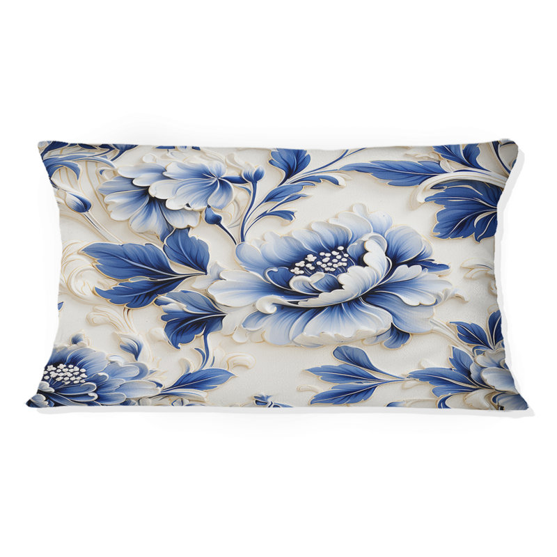Coussin bleu cobalt en filigrane de style victorien - Coussin imprimé floral