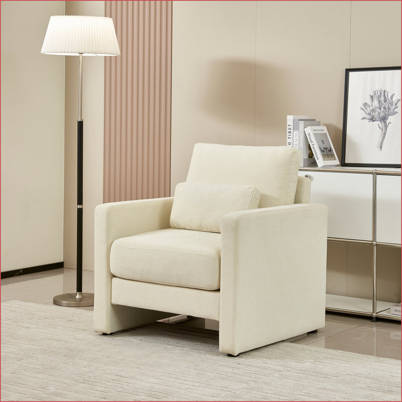 Chaises d'appoint, structure en bois massif de chenille moderne - bureau de chambre à coucher de salon | Beige | Mid-Century moderne