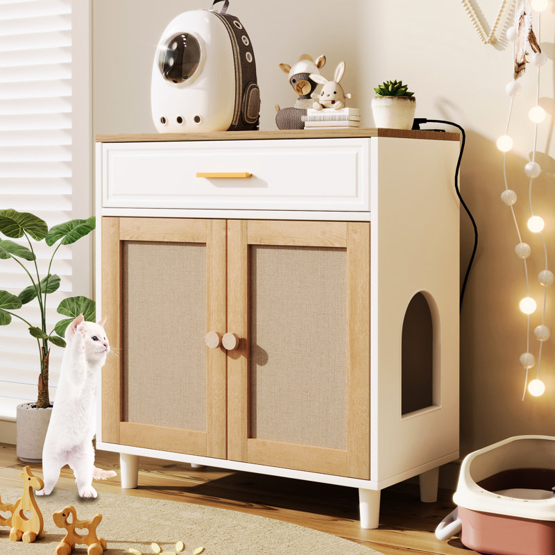 Litière pour chat beige et blanche avec des matériaux raffinés pour animaux de compagnie - Chats