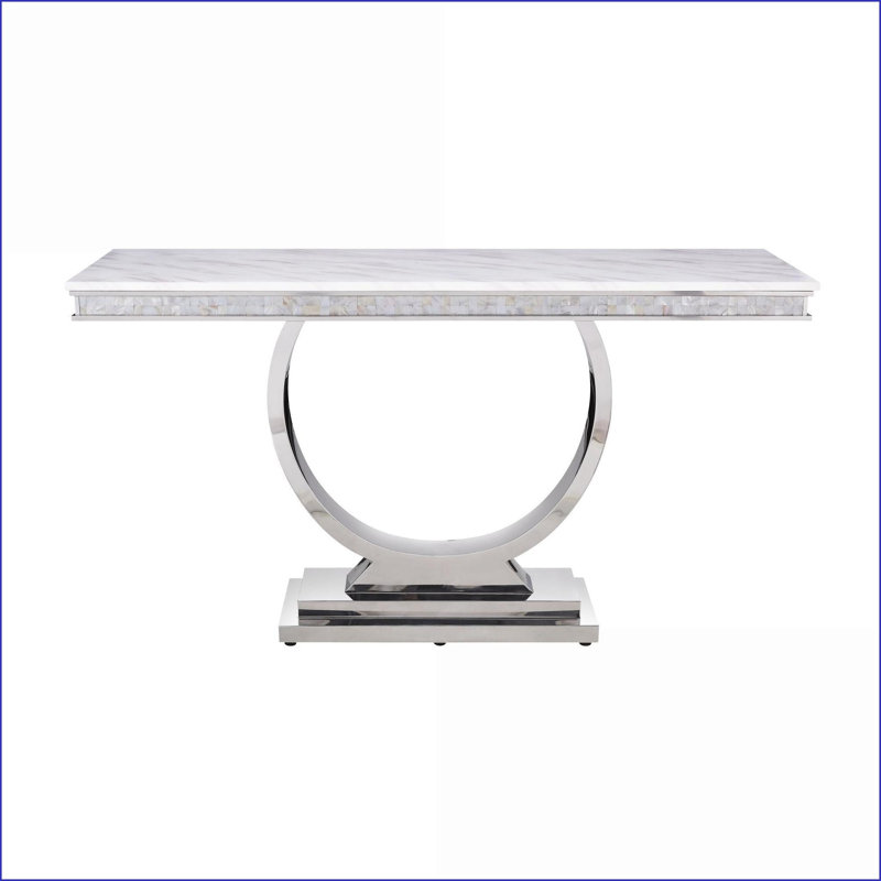 Table basse blanche en faux marbre avec structure en acier inoxydable - peu encombrante et facile à assembler pour le salon