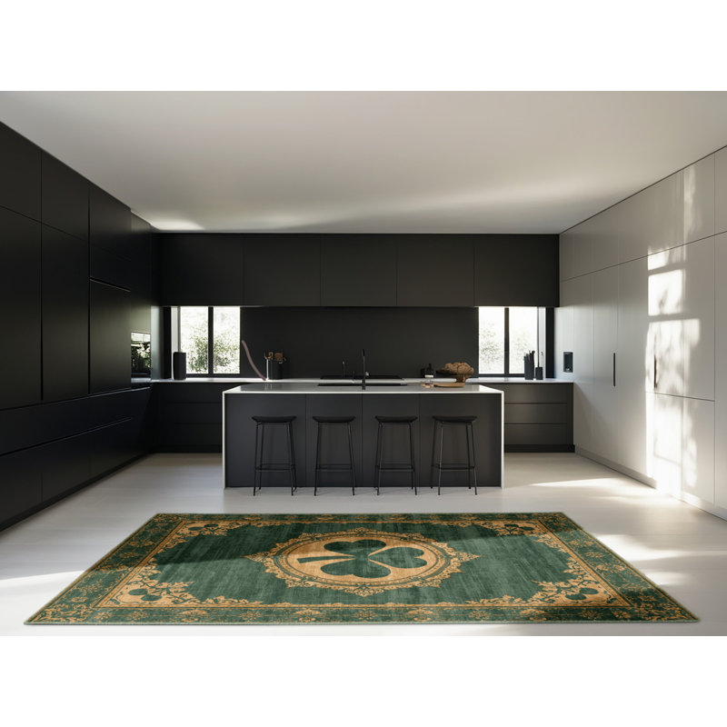 Tapis moelleux et moelleux à motif abstrait moderne et contemporain Feliz St Patties - reliure vert sauge, 2 pi x 3 pi