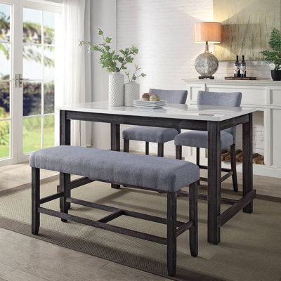 Weathered Counter Height Seat With Grey Upholstery - Foam Filled Frame Strong