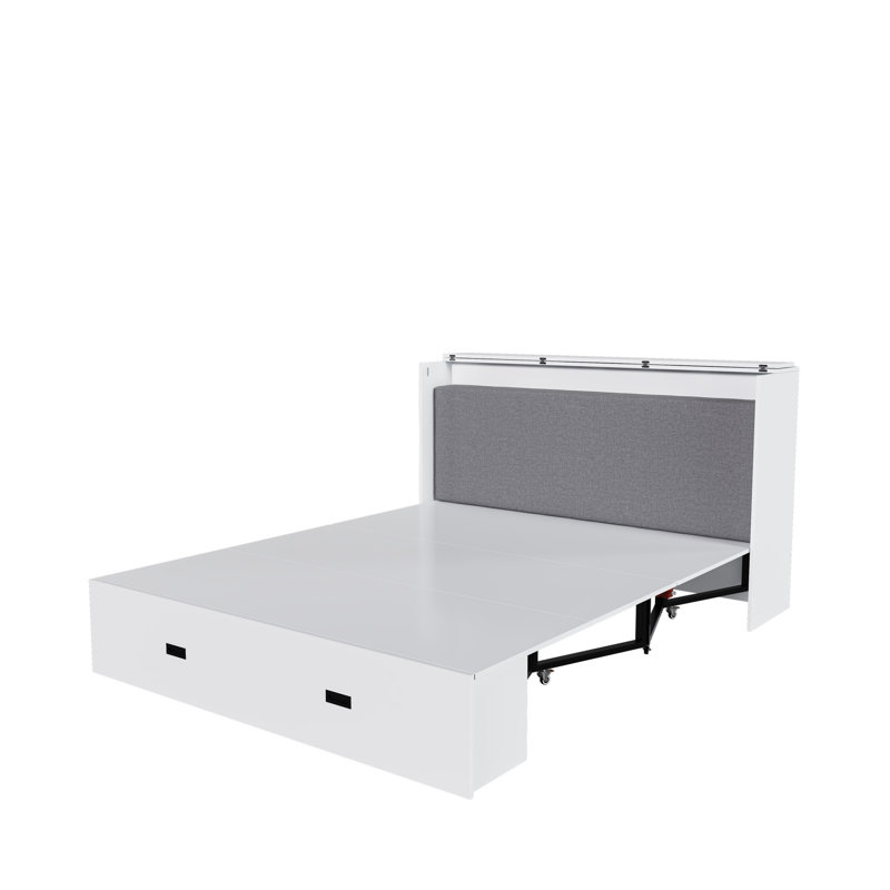 Lit escamotable avec tiroirs de rangement et armoire de chargement, panneaux pliants et roues pivotantes pour économiser de l'espace