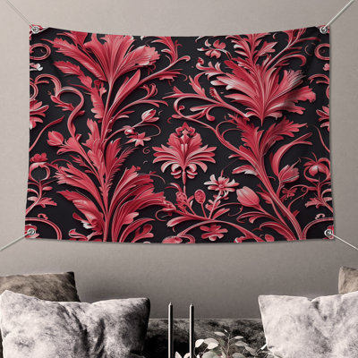 Tapisserie murale florale rouge complexe - décoration murale florale