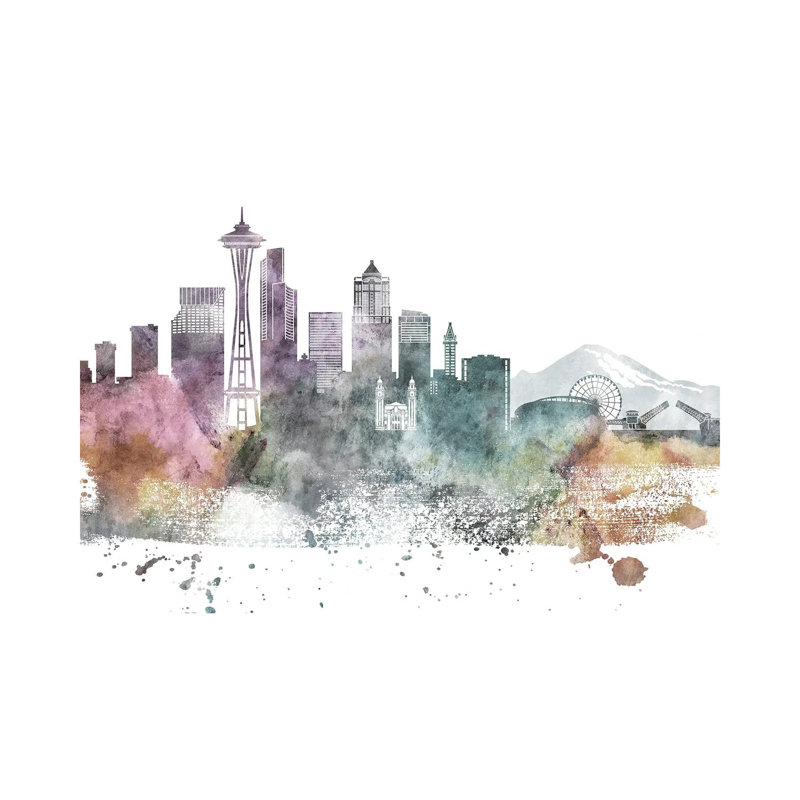 Seattle Pastel Skylines - Wrapped Canvas Painting, 66.04 cm H x 45.72 cm W