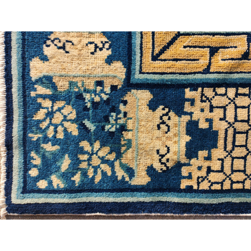Antique Ivory Hallway Runner Wool Chinese - Peking 1890s Knotted Rectangle Rug