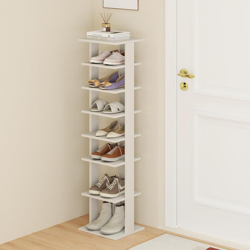 Range-chaussures vertical à 8 niveaux, organisateur de coin peu encombrant pour vestibule, placard ou porte d'entrée, tablettes réglables pour chaussures, bottes et plus encore