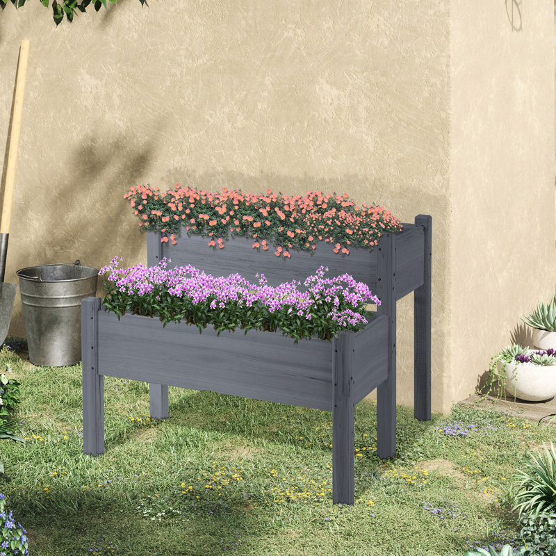 Jardinière surélevée en bois de 34 po x 34 po x 28 po, 2 pièces, pour patio, fleurs surélevées, 2 lits surélevés gris, jardinage, fleurs,