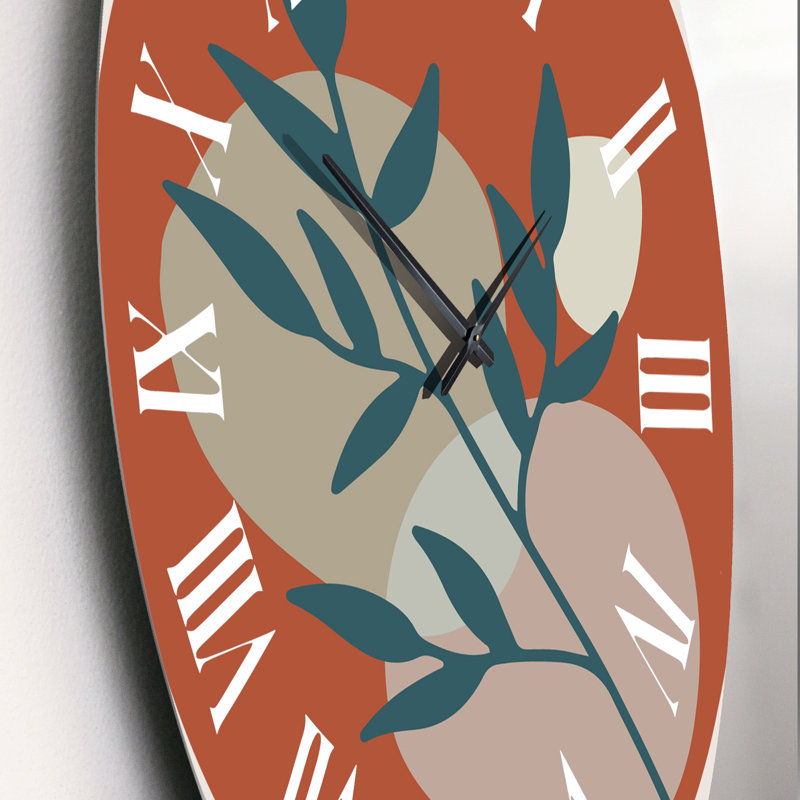 Horloge murale orange Boho Foliage Line I, Petit