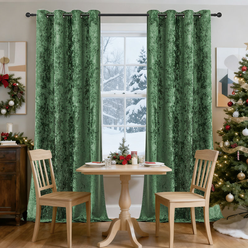 Ensemble de 4 rideaux en velours avec œillets métalliques, Vert olive, L 52 po x L 63 po