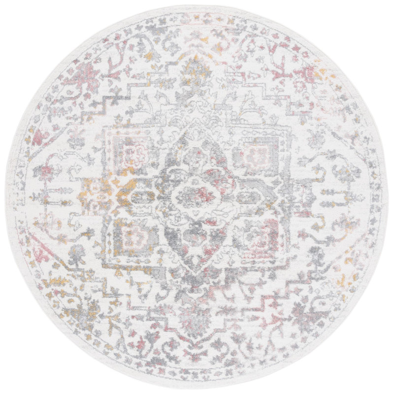 Lowrey Oriental Machine Woven Jute/Sisal/Polypropylene Area Rug in Ivory/Gray, Round 6'7"
