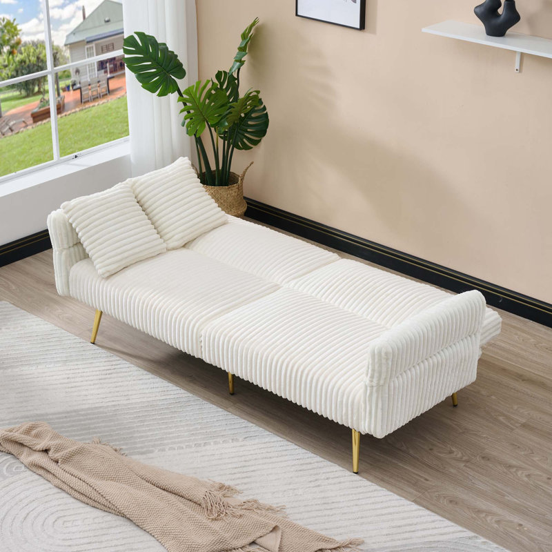 Canapé-lit pliable en velours côtelé 79 po avec accoudoirs rabattables 79 po, Blanc