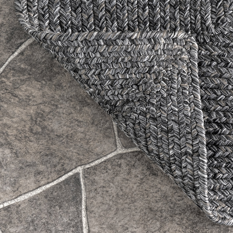 Edie Casual Braided Gray/White Indoor/Outdoor Rug, Rectangle 2' x 3', Gray Silver