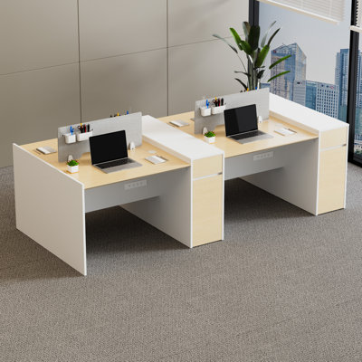 Okeysen Modular 4 Person Benching Workstation with Storage & Outlets